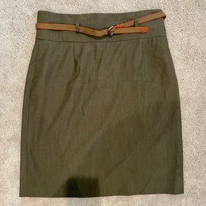 Olive green high waisted pencil skirt with belt